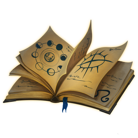An illustrated open book filled with maps and campaign notes